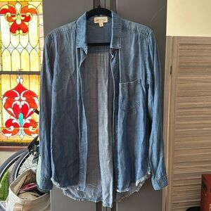 Cloth and stone raw hem denim shirt